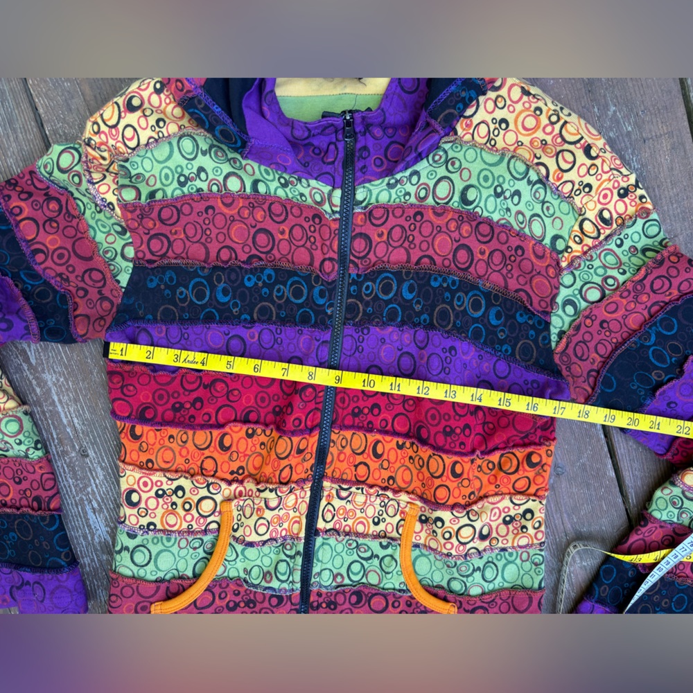 Colorful Jacket with Circular Pattern, Hippie Patchwork Razor Cut Gypsy Jacket - Picture 6 of 10